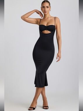 OhPolly Julane Slinky Jersey Ruched Cut-Out Midaxi Dress in Black Size 0